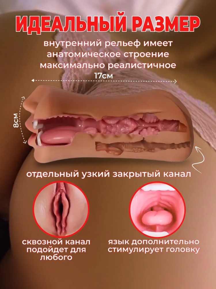 Мастурбатор мужской Реалистичный Рот и Вагина 3 в 1 Мастурбатор мужской Реалистичный Рот и Вагина 3 в 1